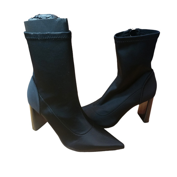 Zara FABRIC HIGH-HEEL ANKLE BOOTS Black Size 5 - Picture 2 of 11